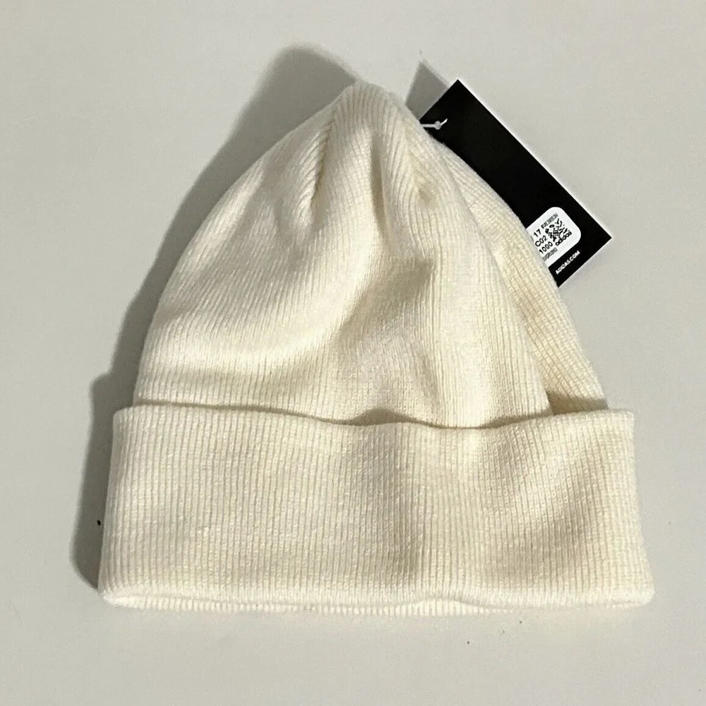 Adidas Three Stripe One Size Cream White Black Fold Knit Hat Cap Beanie